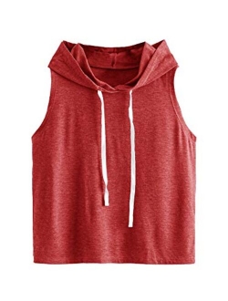 Women's Summer Sleeveless Hooded Tank Top T-Shirt for Athletic Exercise Relaxed Breathable