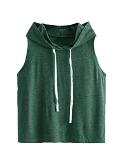 Women's Summer Sleeveless Hooded Tank Top T-Shirt for Athletic Exercise Relaxed Breathable