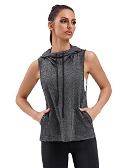 Women's Summer Sleeveless Hooded Tank Top T-Shirt for Athletic Exercise Relaxed Breathable