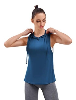 Women's Summer Sleeveless Hooded Tank Top T-Shirt for Athletic Exercise Relaxed Breathable