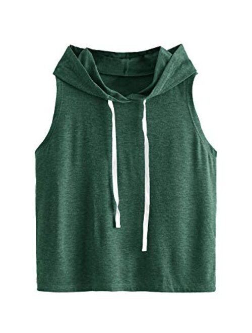 SweatyRocks Women's Summer Sleeveless Hooded Tank Top T-Shirt for Athletic Exercise Relaxed Breathable