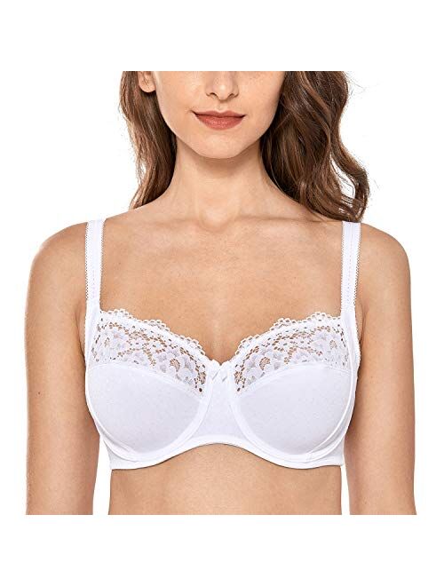 DELIMIRA Women's Non Padded Lace Full Coverage Underwire Plus Size Bra