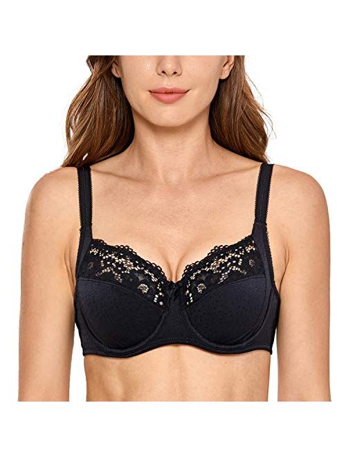 DELIMIRA Women's Non Padded Lace Full Coverage Underwire Plus Size Bra