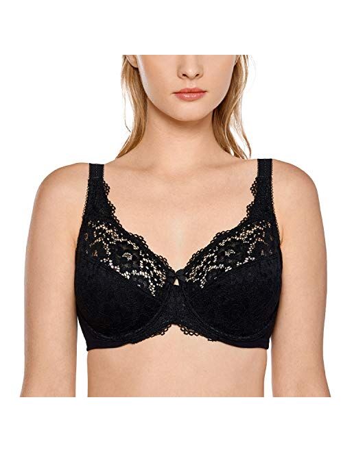 DELIMIRA Women's Full Coverage Non Padded Underwire Lace Bra