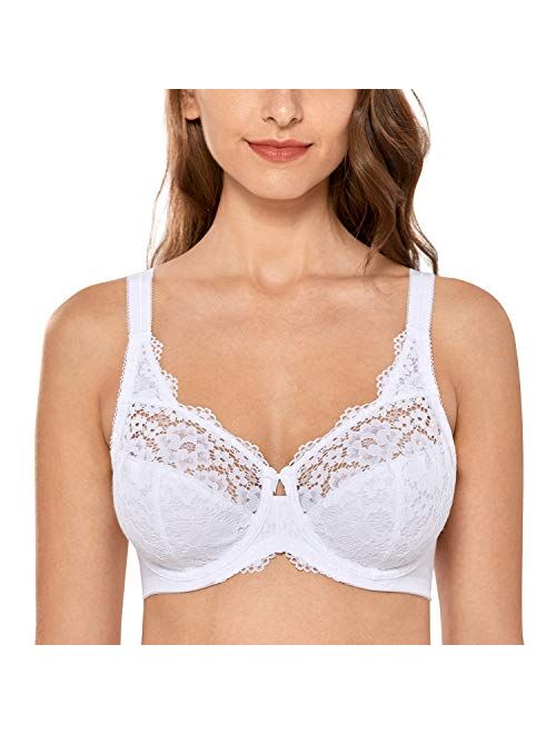 DELIMIRA Women's Full Coverage Non Padded Underwire Lace Bra