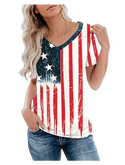 For G and PL Women's American Flag Loose Fit T-Shirts Tops