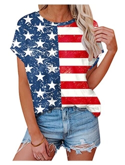 For G and PL Women's American Flag Loose Fit T-Shirts Tops