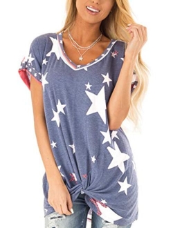 For G and PL Women's July 4th USA American Flag T Shirt Tops