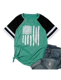 LUKYCILD American Flag Shirt Women July 4th Patriotic T-Shirt Star Stripes USA Tee Tops