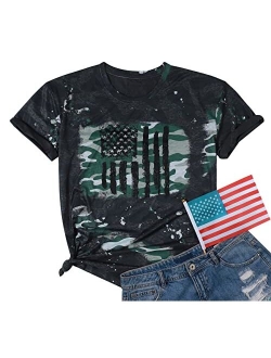 LUKYCILD American Flag Shirt Women July 4th Patriotic T-Shirt Star Stripes USA Tee Tops