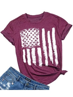 LUKYCILD American Flag Shirt Women July 4th Patriotic T-Shirt Star Stripes USA Tee Tops