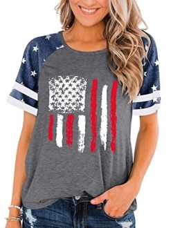 LUKYCILD American Flag Shirt Women July 4th Patriotic T-Shirt Star Stripes USA Tee Tops