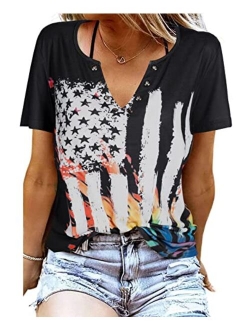 LUKYCILD American Flag Shirt Women July 4th Patriotic T-Shirt Star Stripes USA Tee Tops