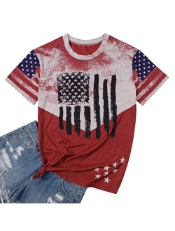 LUKYCILD American Flag Shirt Women July 4th Patriotic T-Shirt Star Stripes USA Tee Tops