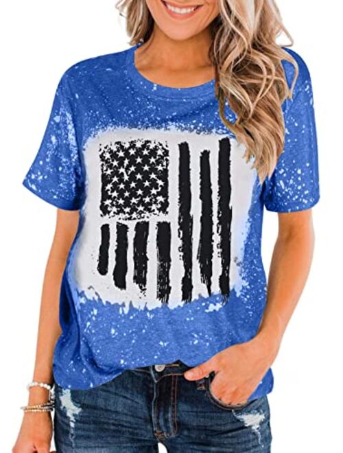 LUKYCILD American Flag Shirt Women July 4th Patriotic T-Shirt Star Stripes USA Tee Tops