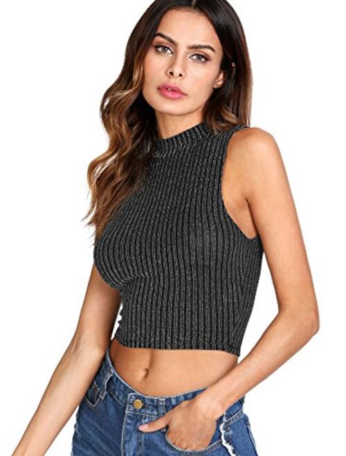 SweatyRocks Women's Knit Crop Top Ribbed Sleeveless Halter Neck Vest Tank Top