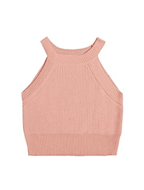 SweatyRocks Women's Knit Crop Top Ribbed Sleeveless Halter Neck Vest Tank Top