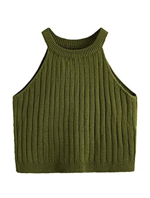 SweatyRocks Women's Knit Crop Top Ribbed Sleeveless Halter Neck Vest Tank Top