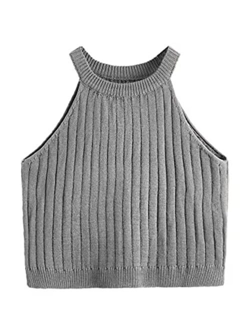 SweatyRocks Women's Knit Crop Top Ribbed Sleeveless Halter Neck Vest Tank Top