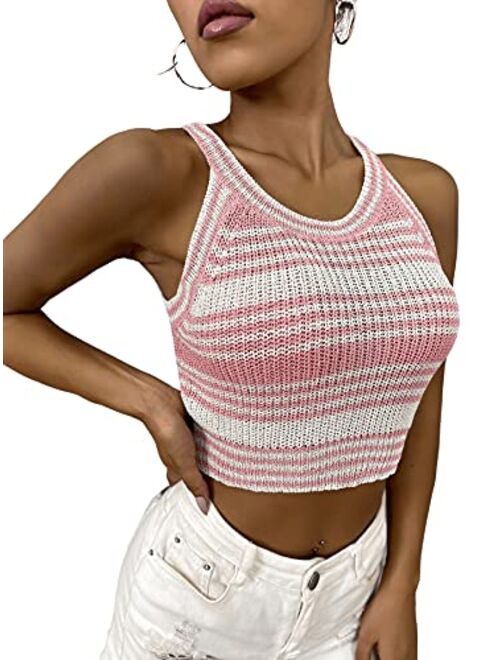 SweatyRocks Women's Knit Crop Top Ribbed Sleeveless Halter Neck Vest Tank Top