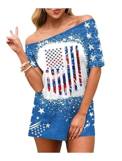 Spadehill Womens July 4th American Flag Off Shoulder Tops