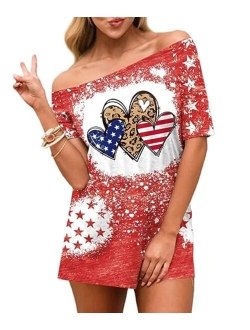 Spadehill Womens July 4th American Flag Off Shoulder Tops