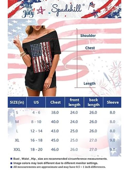 Spadehill Womens July 4th American Flag Off Shoulder Tops