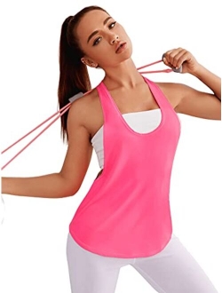 Women's Workout Yoga Tops Sheer Mesh Gym Exercise Shirts Flowy Tank Top