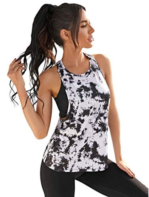 SweatyRocks Women's Workout Yoga Tops Sheer Mesh Gym Exercise Shirts Flowy Tank Top