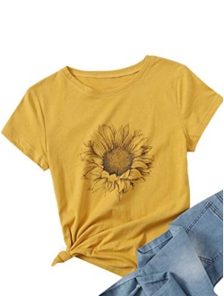 Women's Cute Tee Graphic Print Crewneck Short Sleeve T Shirts Top