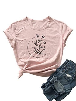 Women's Cute Tee Graphic Print Crewneck Short Sleeve T Shirts Top