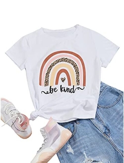 Women's Cute Tee Graphic Print Crewneck Short Sleeve T Shirts Top