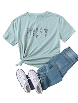 Women's Cute Tee Graphic Print Crewneck Short Sleeve T Shirts Top