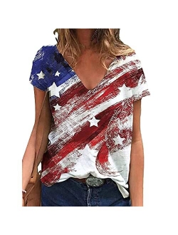 GLIGLITTR 4th of July Shirts for Women Summer Independence Day Short Sleeve T-Shirt Patriotic Tie Dye Color Block Tee