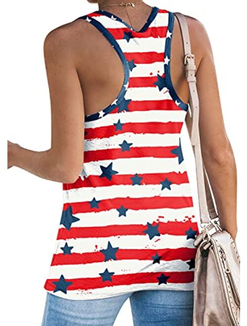 For G and PL Women's July 4th American Flag Sleeveless Tank Top with Pocket