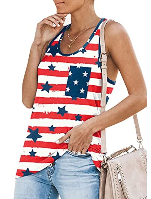 For G and PL Women's July 4th American Flag Sleeveless Tank Top with Pocket