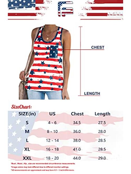 For G and PL Women's July 4th American Flag Sleeveless Tank Top with Pocket