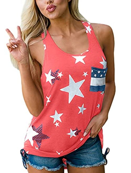 For G and PL Women's July 4th American Flag Sleeveless Tank Top with Pocket