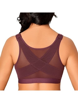 Women's Posture Front Closure Full Coverage Wireless Back Seamless Bra