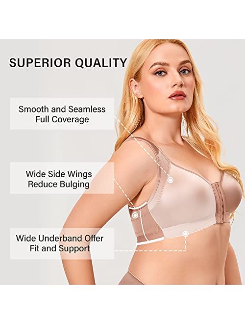 DELIMIRA Women's Posture Front Closure Full Coverage Wireless Back Seamless Bra