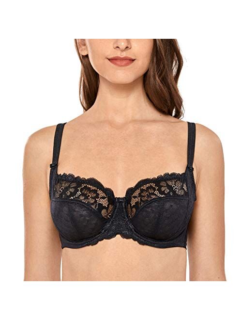 DELIMIRA Women's Lace Full Coverage Underwire Non Padded Support Bra Plus Size