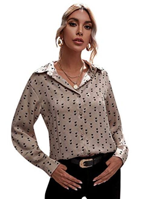 SweatyRocks Women's Chiffon Sexy Leopard V Neck Long Sleeve Blouse Shirt Tops