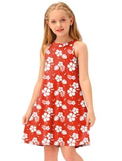 BesserBay Girl's Halter Neck Sleeveless Floral Summer Dress with Side Pockets 3-12 Years