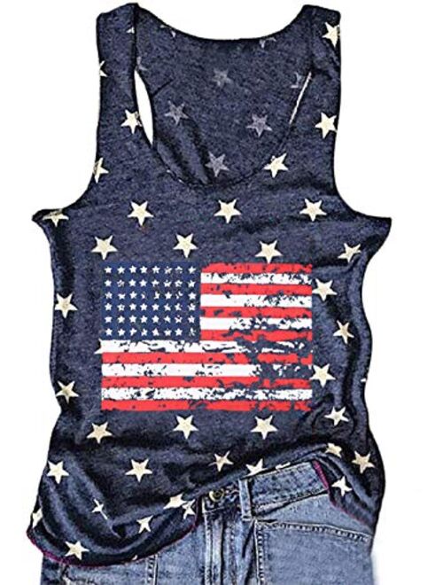 Binshre USA Flag Print Tank Tops Women American Stars Stripes Patriotic T Shirt Summer Casual Vest Tees