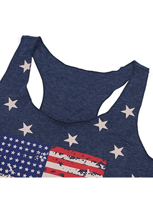 Binshre USA Flag Print Tank Tops Women American Stars Stripes Patriotic T Shirt Summer Casual Vest Tees