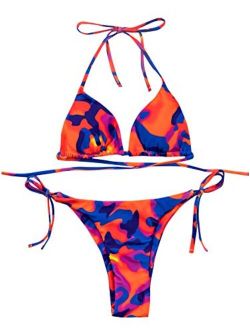 Women's Sexy Bathing Suits Halter Bikini Top Tie Dye Two Piece Swimsuits