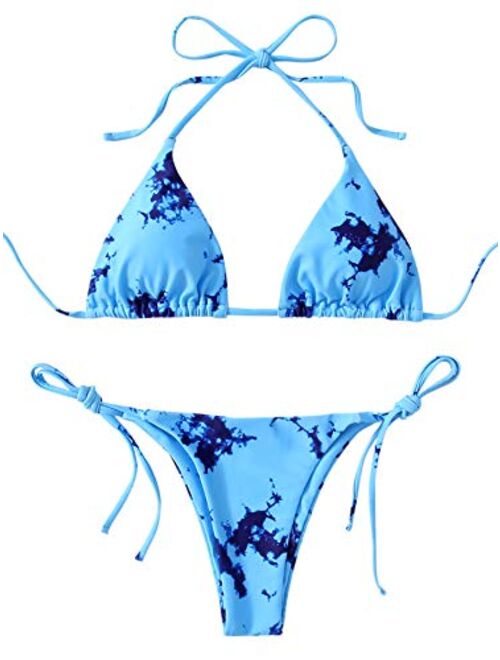 SweatyRocks Women's Sexy Bathing Suits Halter Bikini Top Tie Dye Two Piece Swimsuits