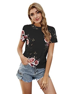 Women's Casual Floral Print Short Sleeve Round Neck T Shirt Tops