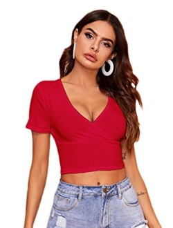 Women's Basic Crop Top Short Sleeve Round Neck Tee T-Shirt