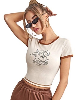 Women's Basic Crop Top Short Sleeve Round Neck Tee T-Shirt